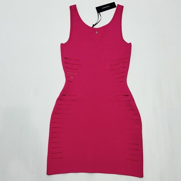 NWT$2,025 Versace Runway Cut Out Stretch Jersey Mini Dress Pink IT 40/ US 4 - Picture 8 of 16
